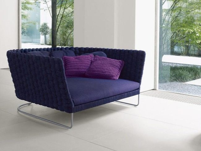 Navy Textured Sofas With Purple Pop