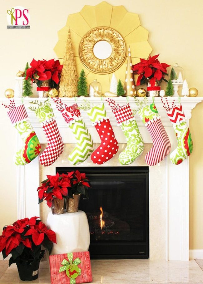 Gold Mirror Fireplace Red Poinsettias