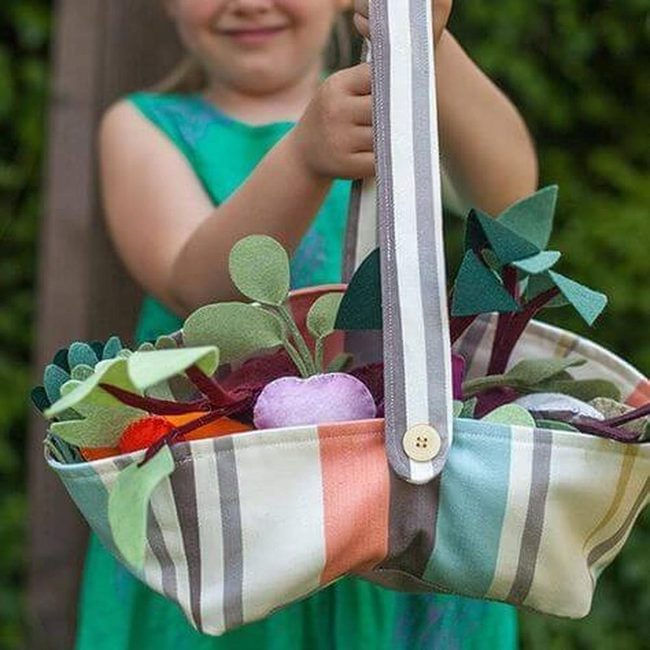 Striped Linen Garden Basket