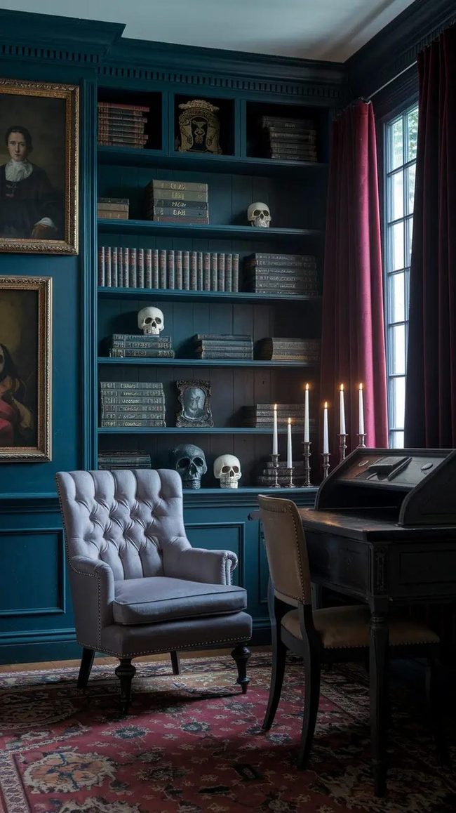 Burgundy Velvet Dark Academia Library
