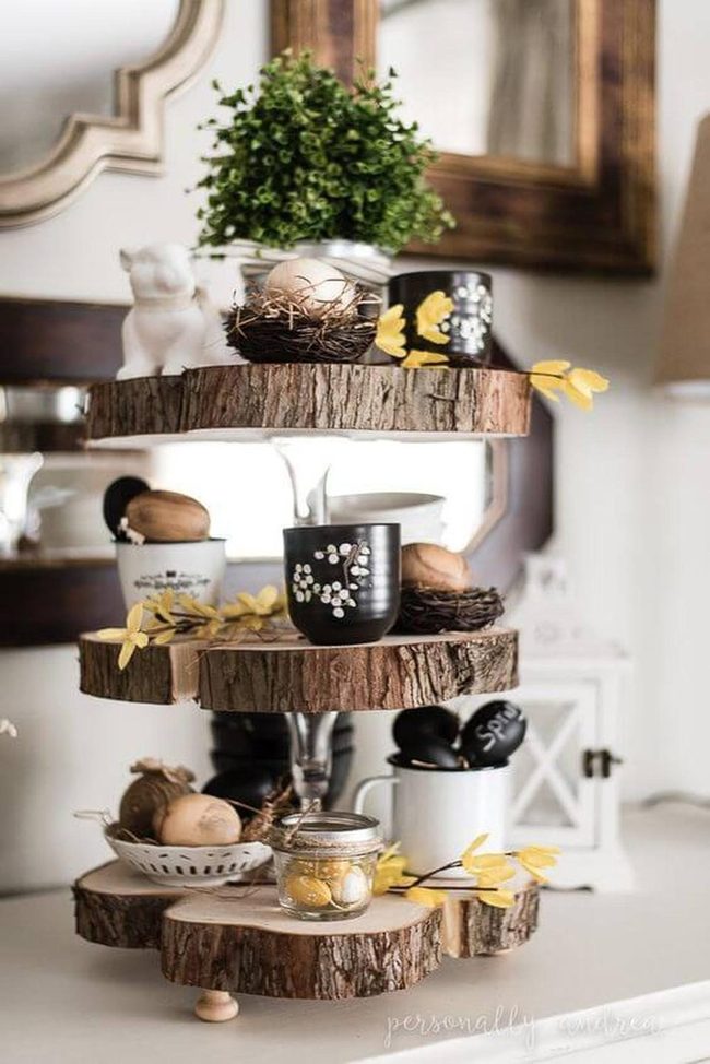 Natural Wood Tiered Plant Display