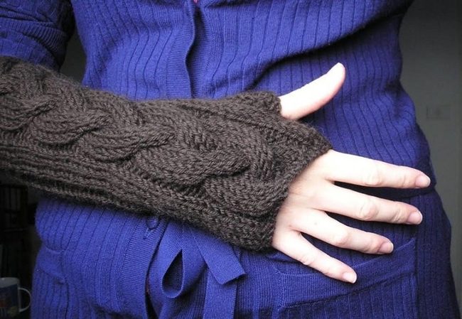 Braided Wool Gloves, Blue Sweater