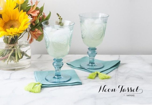 Turquoise Glasses, Green Tassels, Marble