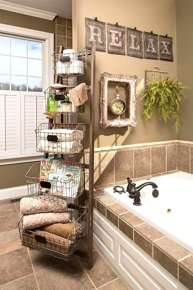 Wooden Ladder Bathroom Storage
