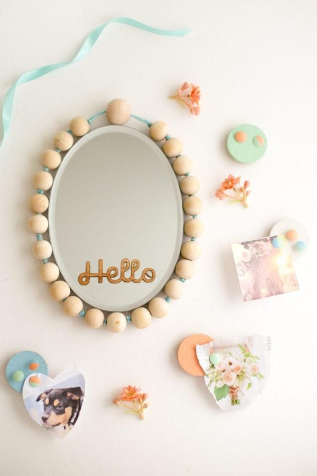 Wooden Beads Mirror With Photo Magnets