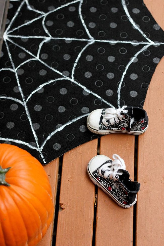 Orange Pumpkin With Spider Web Shoes