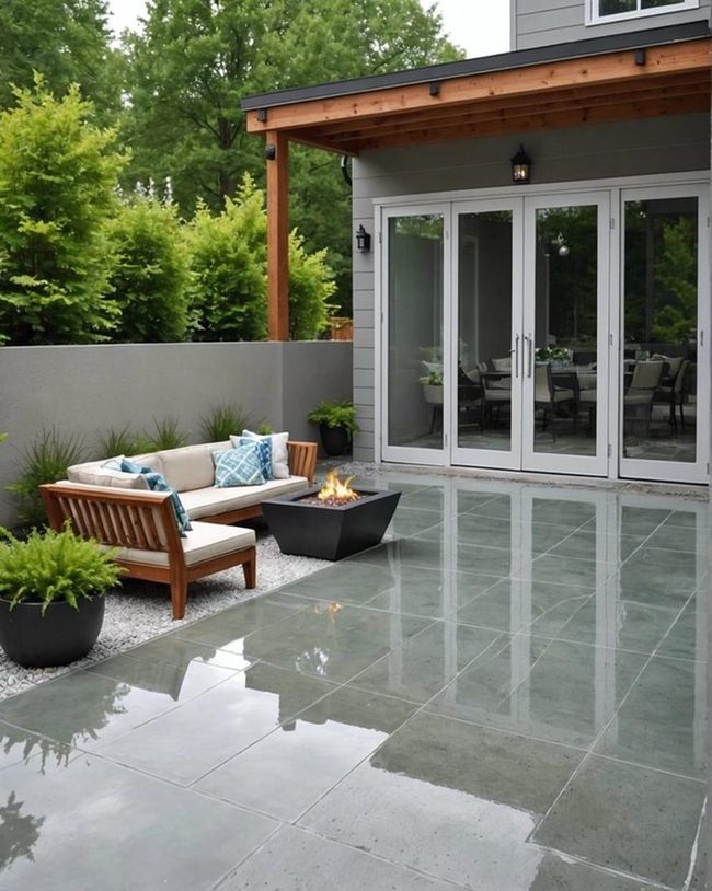 Concrete Meets Shimmering Glass Tiles