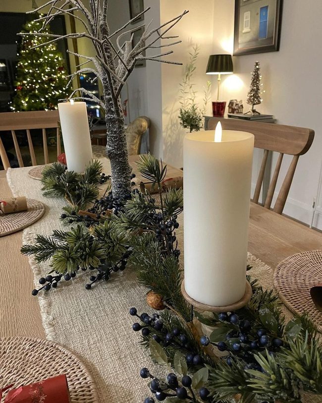 White Candles, Green Branches, Wood