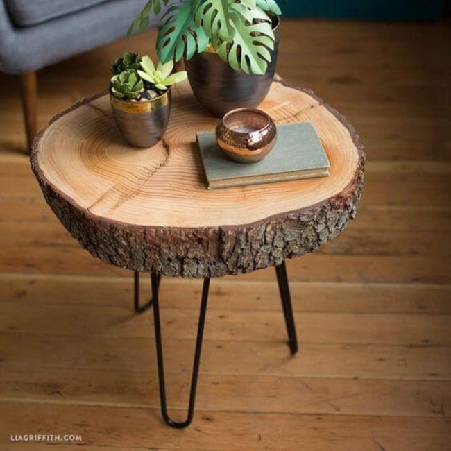 Stump Table Natural Wood Metal