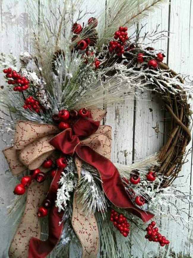 Red Berry Pine Wreath White Door