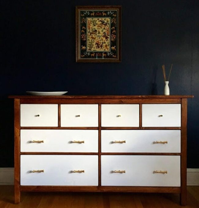 Stripped Wood Dresser White Drawers
