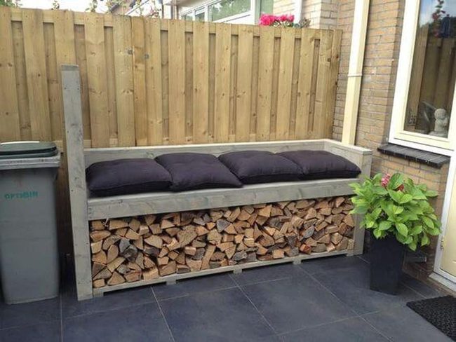 Wooden Firewood Bench Seating