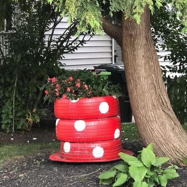 Red Polka Dot Tire Planter
