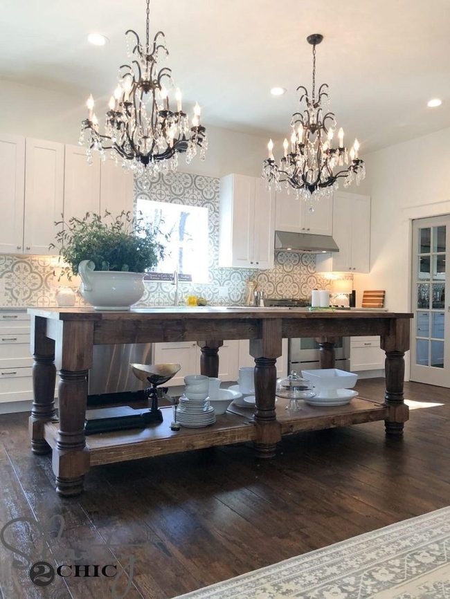 Deep Wood Kitchen With White Contrast