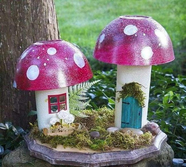 Red Spotted Metal Mushroom Houses