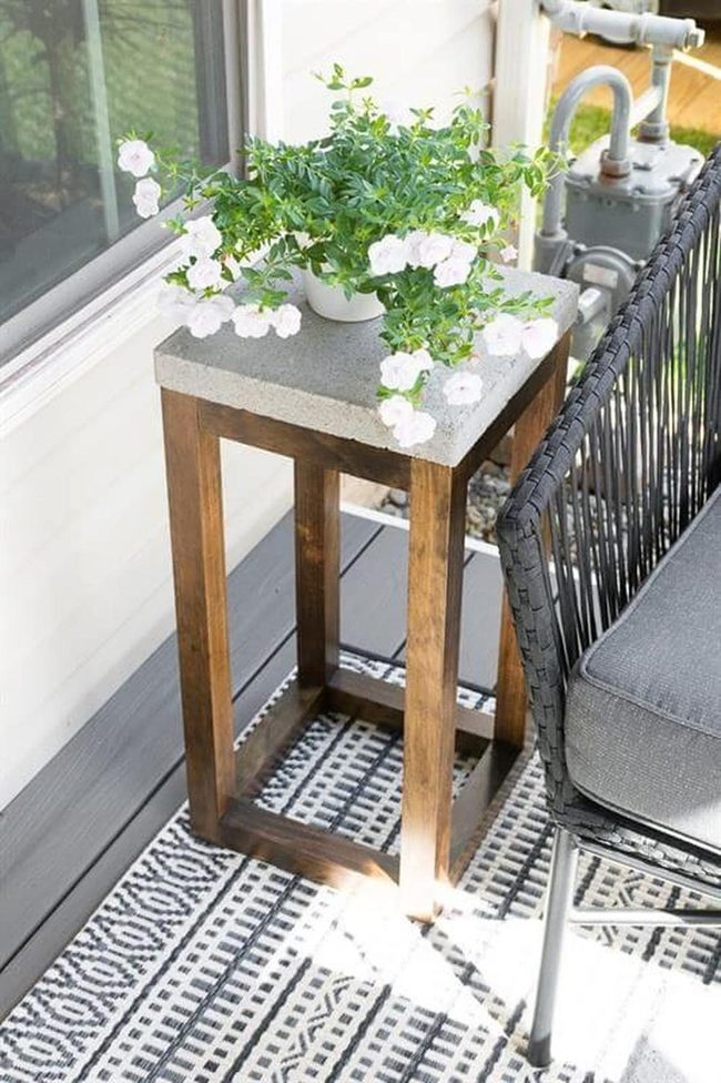 Concrete And Wood Plant Display