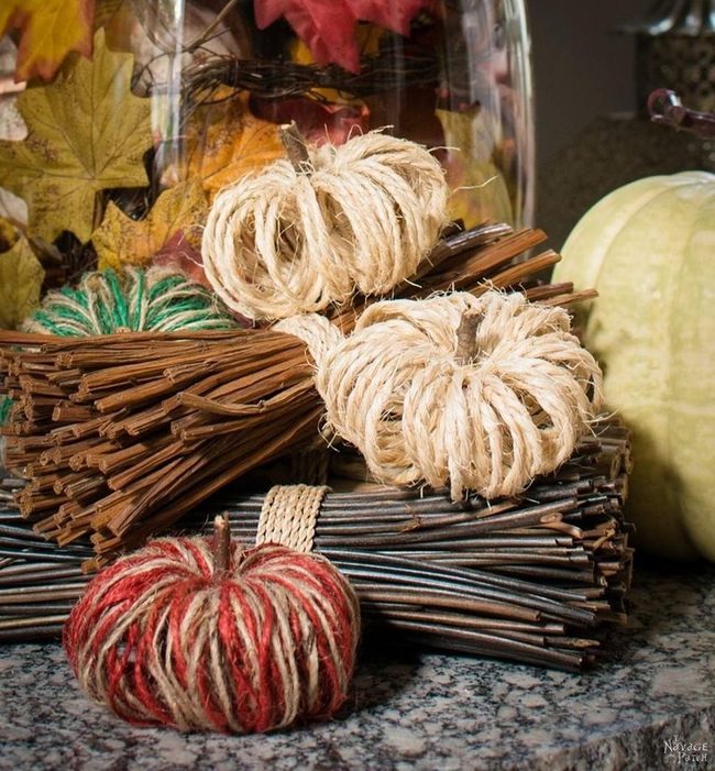 Twine-Wrapped Pumpkins Autumn Display