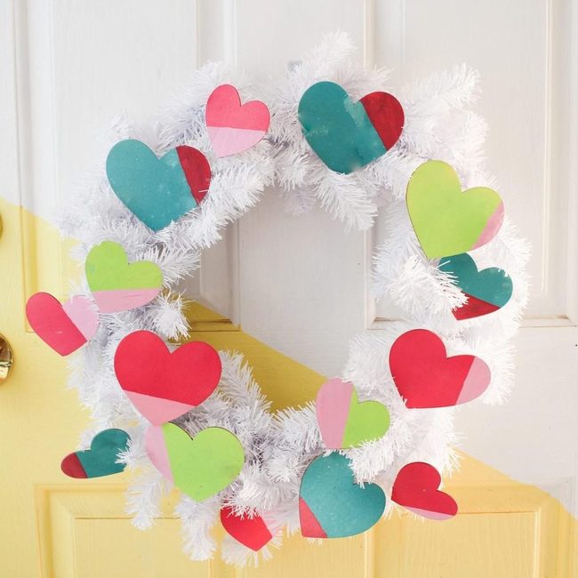 Colorful Paper Hearts White Branches