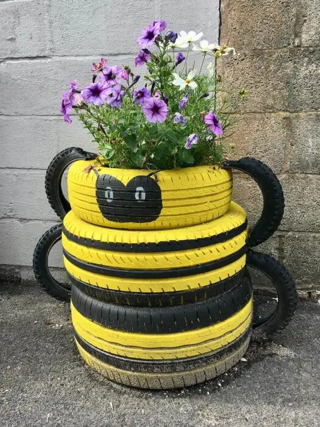 Yellow Tire Bee Planter