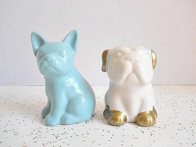 Light Blue And White Ceramic Dogs