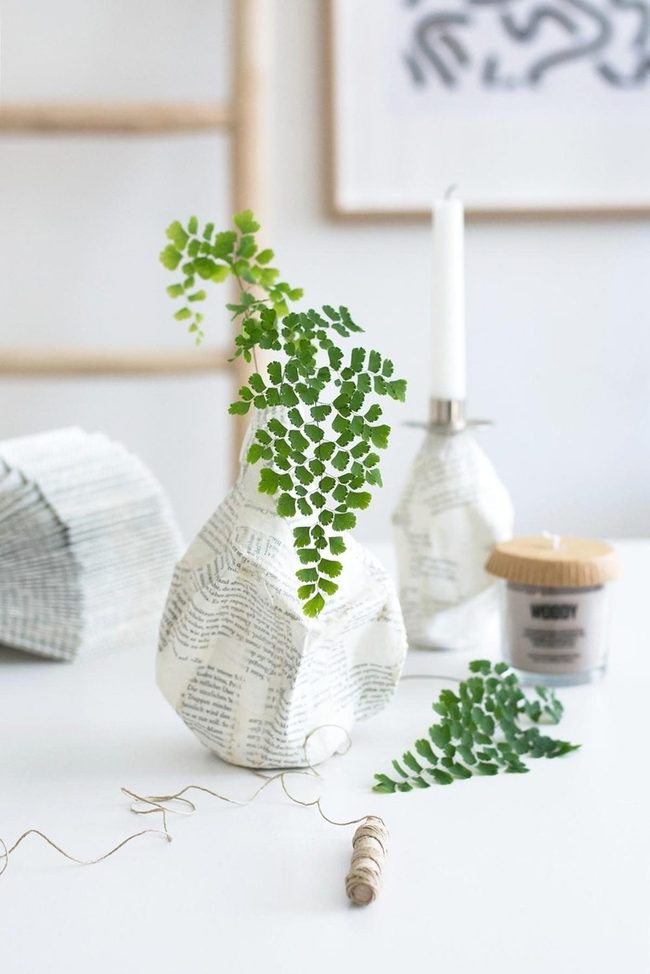 Green Branches White Glass Bottles