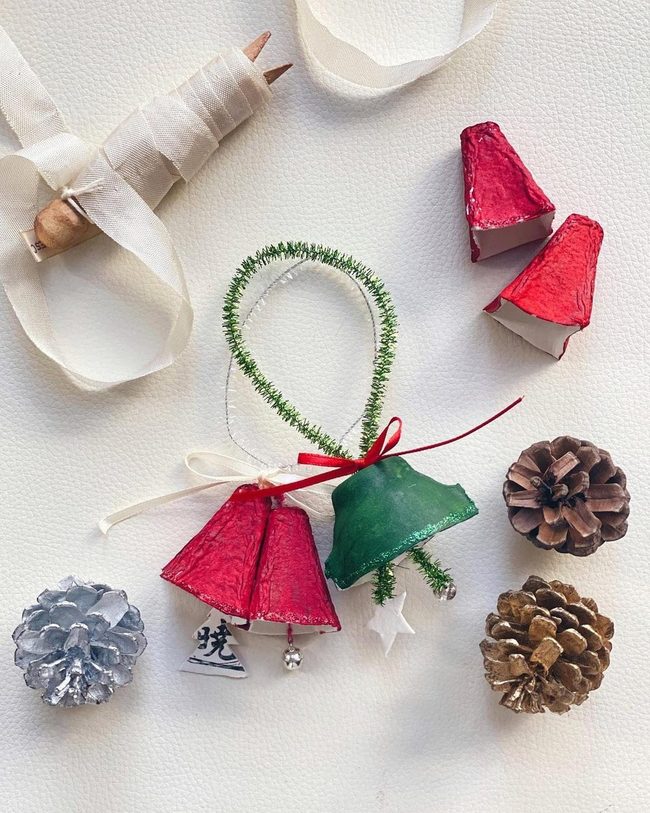 Red And Green Pinecone Bells