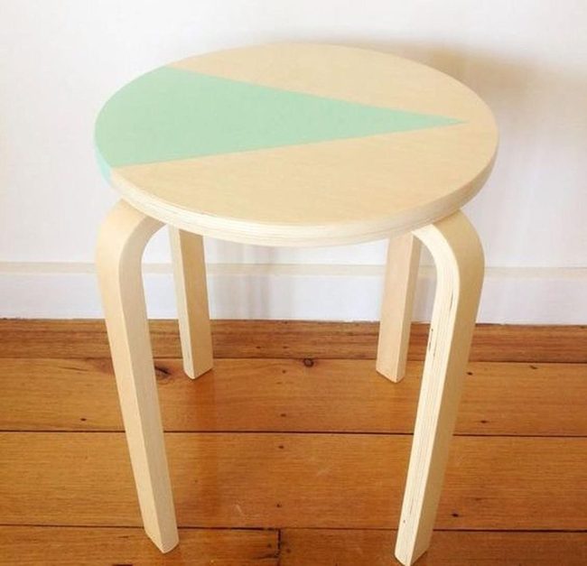 Light Wood Round Stool Green Triangle