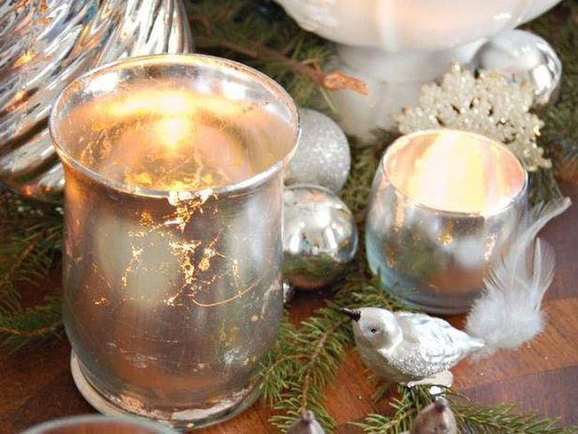 Silver Leaf Candle Sparkle