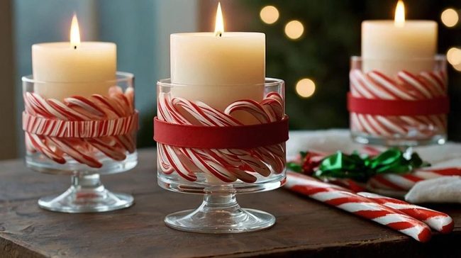 Striped Peppermint Glass Luminaries