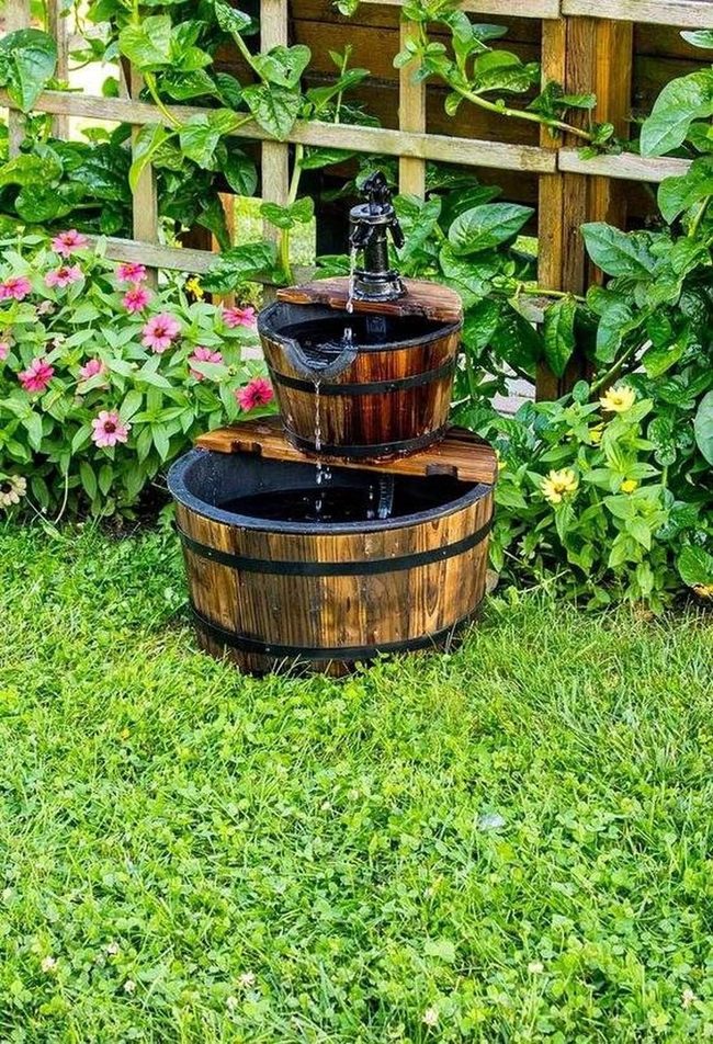 Dark Wood Barrel Water Feature