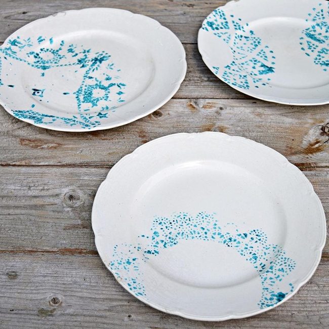 Blue-White Ceramic Scalloped Plates
