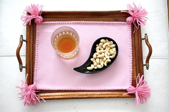 Pink Tassel Wood Tray
