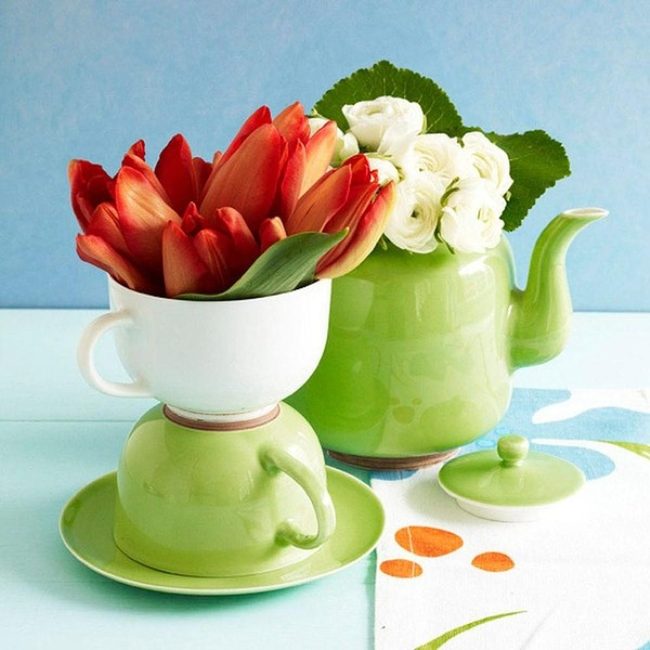 Red Tulips In White Ceramic