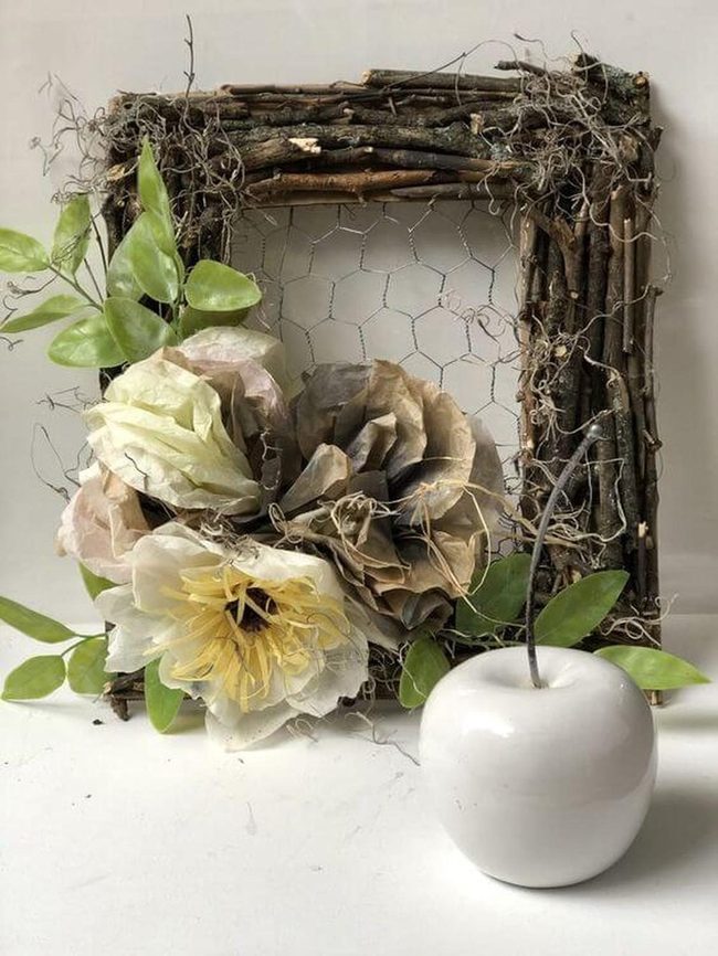 Twig Frame With Paper Flowers