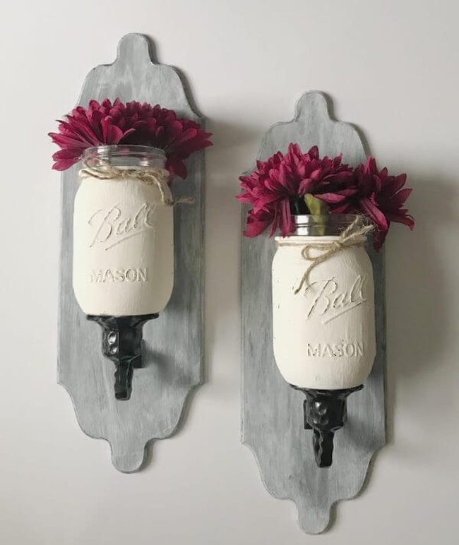Mason Jar Blooms On Wood