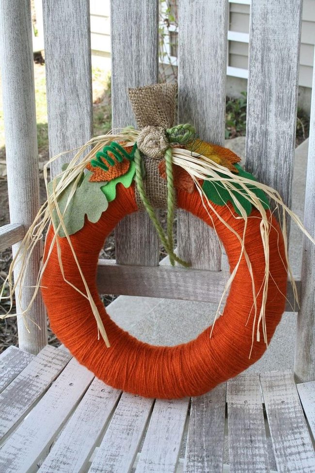 Orange Yarn Autumn Wreath