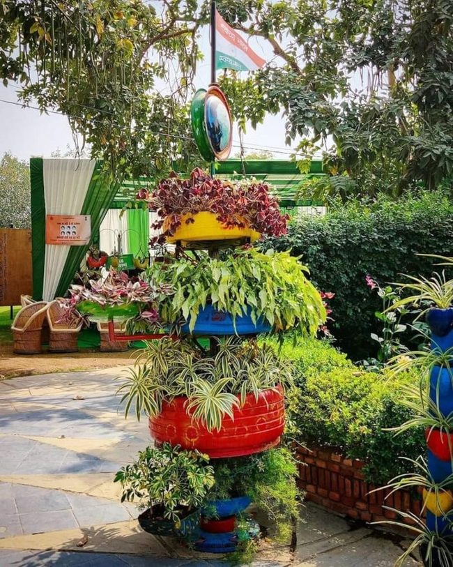 Stacked Tires, Rainbow Garden Towers
