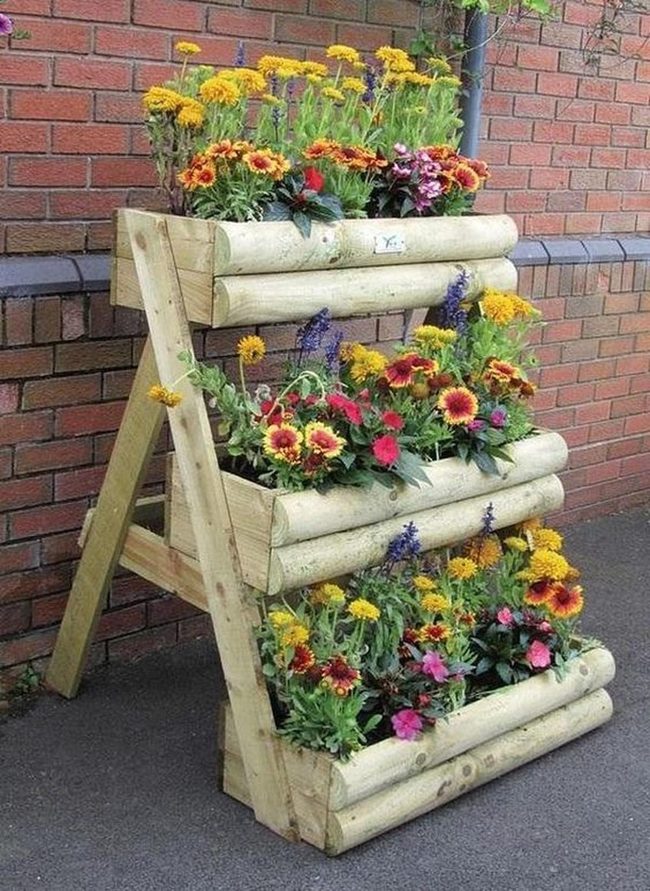 Stacked Log Flower Tower