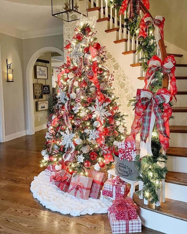 Red Ribbon Staircase Statement