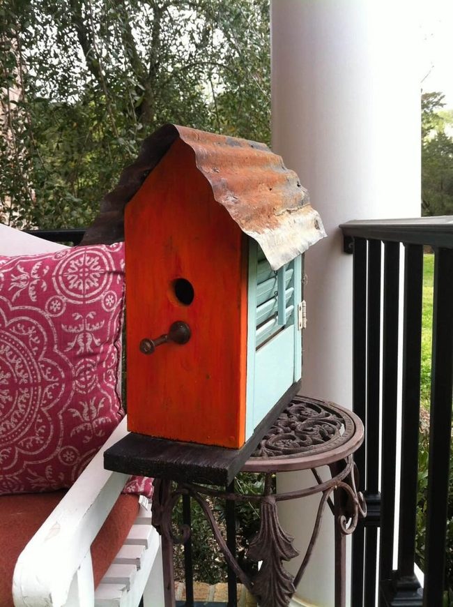 Painted Wood Birdhouse Statement