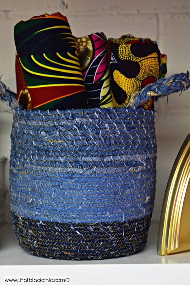 Denim And Rope Woven Basket