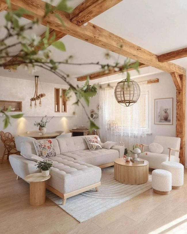 Exposed Wooden Beams White Walls