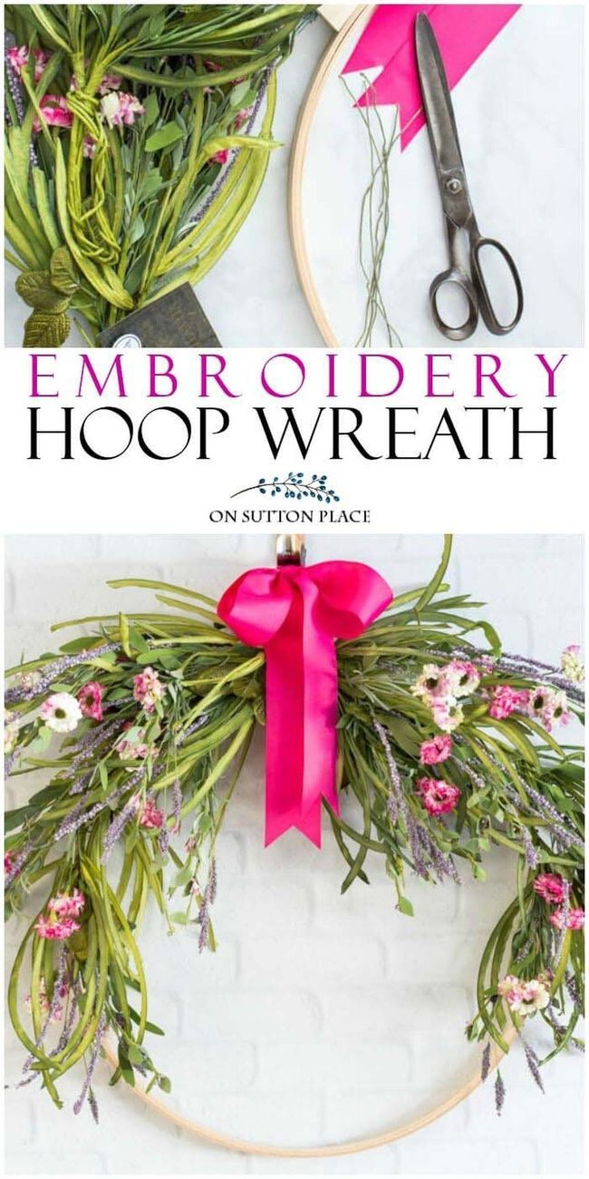 Pink Wildflower Embroidery Hoop Wreath