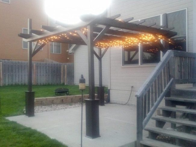 Wooden Pergola With String Lights