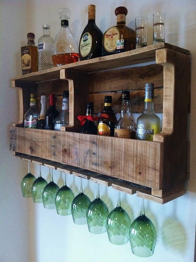 Green-Tinted Glass Wood Bar Shelves