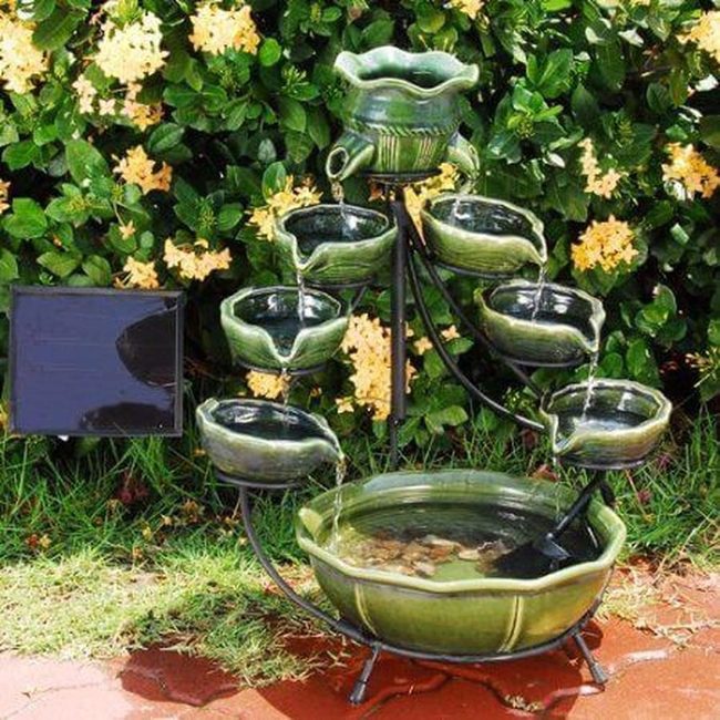 Solar Water Cascade With Green Pots
