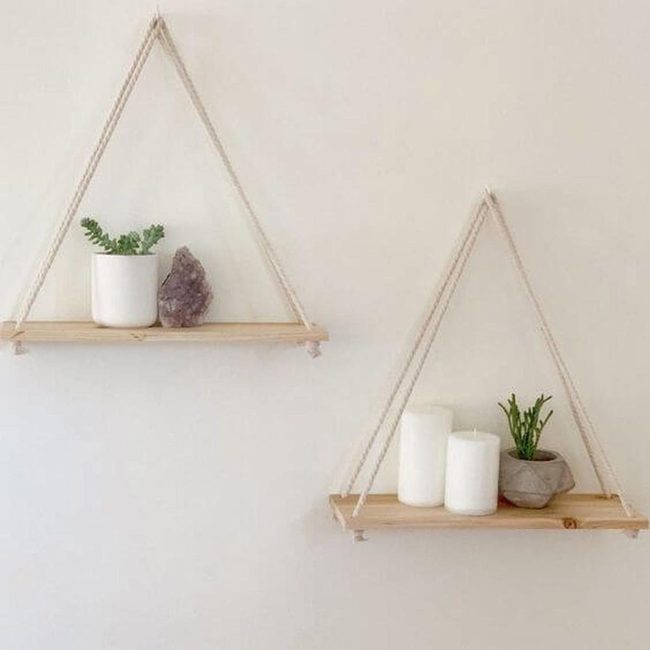 Rope And Wood Floating Shelves