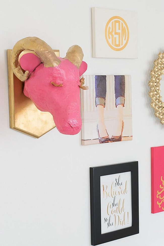 Gold Pink Paper Mache Ram