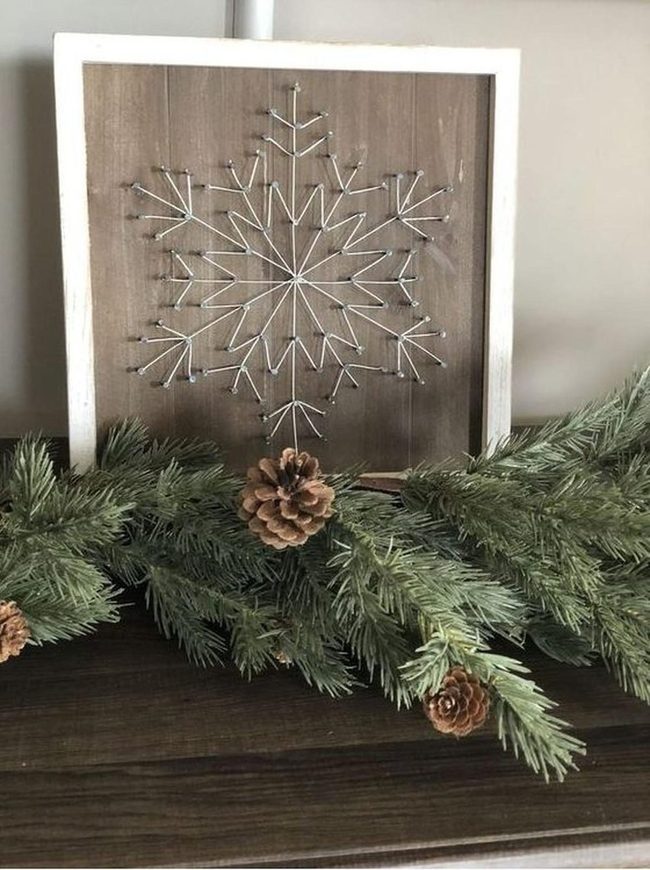 Winter String Art With Pine Branches