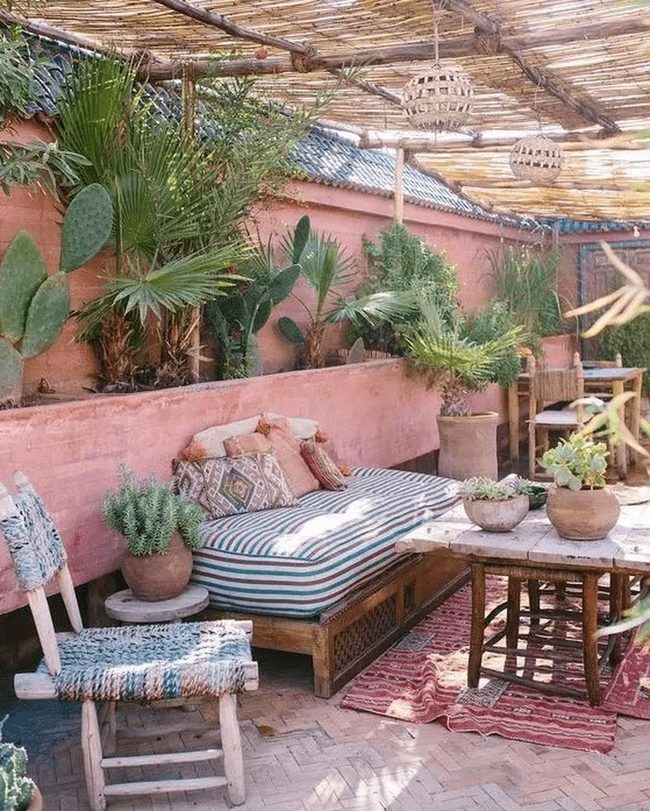 Pink Patio With Bamboo Ceiling
